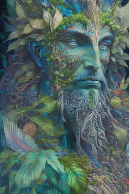 Emesh, Sumerian god of vegetation, in the styles of Chiamonwu Joy, and Flora Bowley, powerful, highly artistic, cohesive, stunning composition, deep Hyperfocal depth, f90, Hyper realistic, Hyper detailed, Post processing, Epic composition, lifelike, high pixel, exquisitely beautiful, flowing, ultra-high-definition 8k, Super crisp, lush colors, kandinsky.