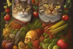 Cat head vegetables fish like Arcimboldo