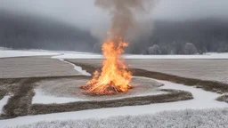 fire in a field of snow