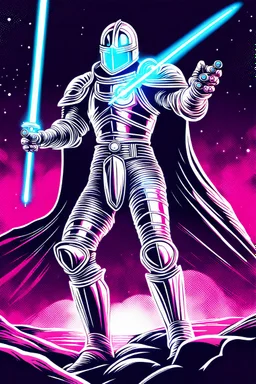 retro fantasy art of a heroic space knight with laser sword