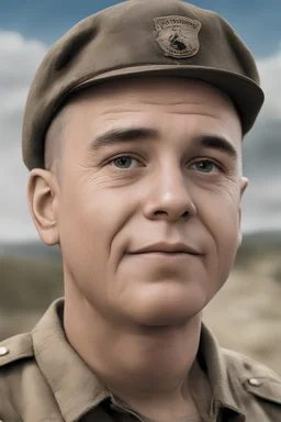 facial portrait - Band of Brothers, Captain Charlie Brown, Professional quality full color photography by Ansel Adams - 4k UHD, Ultra-realistic, Hyper realistic, Photorealistic, Realistic, absolute Reality