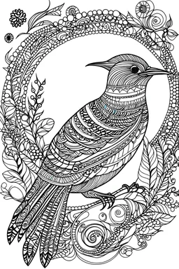 Bird, colouring pages, crisp lines, mandala, white background, no shading