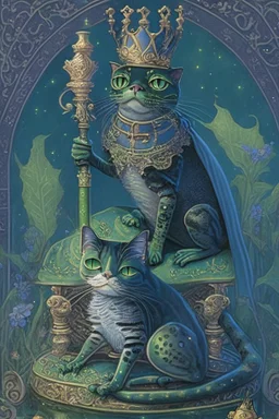 dark fantasy, intricate cover, whimsical with a cat in boots and a frog with a crown and a glass slipper