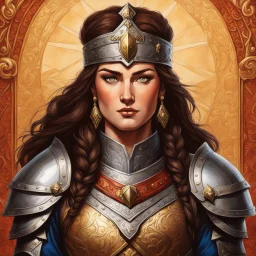 this “Conan Medieval Heroine Portrait” evokes noble valor and ancestral legacy, it has a detailed ornate armor, warm hues, and dynamic composition.