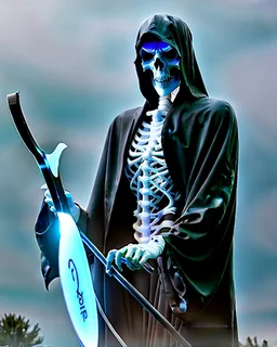 photo of a hoodless grim reaper wearing a suit, highlighting shiny areas of the skull, sitting outside a cemetery with a welcome sign, wearing suit, rim lighting, studio lighting, looking at the camera, dslr, ultra quality, sharp focus, tack sharp, dof, film grain, Fujifilm XT3, crystal clear, 8K UHD