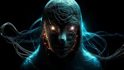 In a chillingly ethereal display, a tech-savvy specter materializes amid a tangle of glowing wires and flickering screens. This mysterious apparition, captured in a high-definition photograph, appears as a translucent figure with distorted features and sinister glowing eyes. The expertly composed image skillfully conveys a sense of menace and otherworldly power, drawing the viewer into a realm where technology and supernatural forces collide in a hauntingly beautiful display.