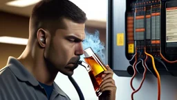 AT&T on-site technician drinking and smoking while installing dsl