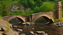 stone and brick bridge across a rocky ravine