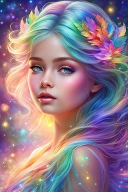 Adorable digital painting style. Pastel hues adorn her every trace, A rainbow girl with a shimmering embrace, Her eyes, glistening with dreams and grace, A vision of magic, lighting up any space. highly detailed, beautiful detailed digital art, beautiful artwork, very beautiful fantasy art, beautiful fantasy painting, digital art, dream, high quality, 4k, correct face structure, correct anatomy