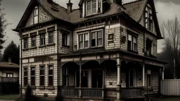 Old two-story house, high detailed, real photo, horror