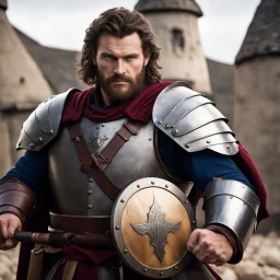 his warrior, Sir Fermented the Bold, used a bottle of wine as weapon and a barrel of Burgundy and shield. he looks aggressively at the camera, ready to strike