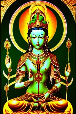 Green Tara, female bodhisattva, orthodox icon