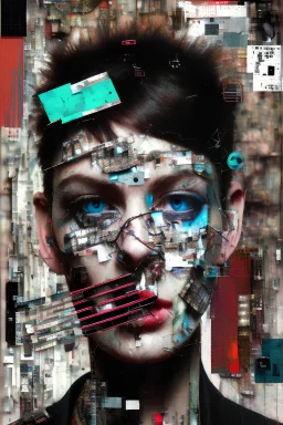 Ultra detailed medium portrait painting of anxiety , torn up collage of clippings, broken circuitry background, matrix effects, punk visual art, punk art aesthetic, graffiti art, pop surrealism, collage art, cluttered paint glitches