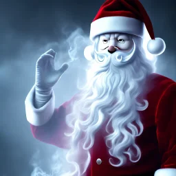 All Black Santa, ghost, wearing high tech mask, white smoke, dark, rage, high definition, ultra 8 k, volumetric lighting, blue fire, fog red rain