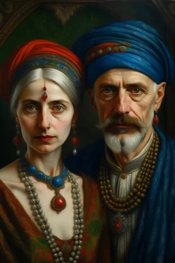 Portrait of polish couple in turban and jewellery style of Claude Monet
