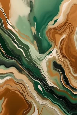 Fluid abstract painting, sandy beige, cactus green, clay, rust