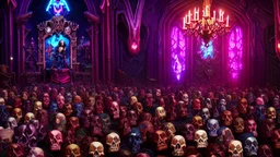 a picture of a dark, comedic, anatomically correct wall of colorful tightly packed skulls of varying sizes and expressions, photo realistic, insanely meticulous, highly detailed, part of a collection of bones on display, 64k, dystopian, vray