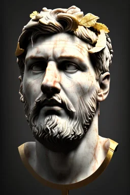 Ultra Realistic image, Roman sculpture, clean white marble material, Lionel Messi, gold Laurel leaves wreath, renaissance ornaments, one gold star, chisel style, waist up portrait, emperor style, epic, celestial, cinematic lighting, God light, god rays, 4k resolution, smooth details, ornate details, soft lighting, unreal engine 5, art station, substance 3d.