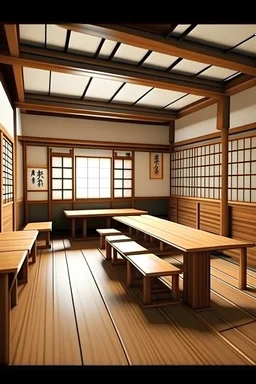 salon de clases tipo japones con madera