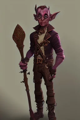 goblin holding an axe in a city in a steampunk style