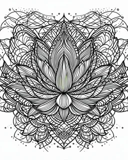 geometric lotos sign tattoo, coloring book page, clean line art, adults drawing book, Black and white only, crisp black lines, sharp lines, coloring page for adults, black and white picture, lots of details, tattoo style,tattoo ideas, full body