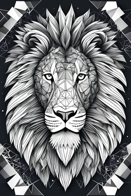 A modern and abstract interpretation of a lion's face, using geometric shapes for coloring book