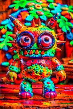 art toy peculiar monster made of painted wood