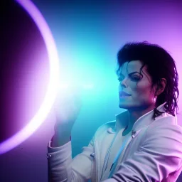 Michael Jackson,purple light effect, closed eyes, rtx, reflection, 8k, glow, winning photography, caustics