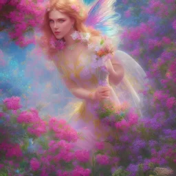 bright fairy in a flowery landscape synthwave, colorful, psychedelic, fairytale artstation, concept fairy art, smooth, extremely sharp detail, finely tuned detail, ultra high definition, 8 k