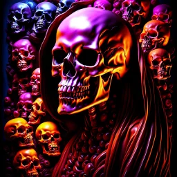 ultra high image quality, hell-tech infused Grim Reaper Close-up of an set against AMOLED-worthy pure black backdrop, fantasy art style infused with filter, tailored for vertical wallpaper, exclusive design with no duplicates, radiating beauty suitable for a PC screen image, vivid colors, ultra fine, digital painting.