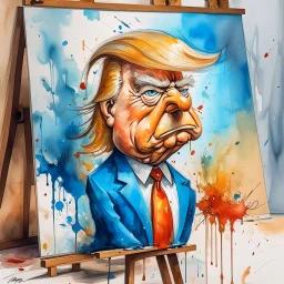 dnd, fantasy, watercolour, humongous strokes, stylistic, portrait, illustration, furry, trump , personable face
