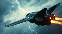 a high definition screen shot of a jet-fighter vw-beetle, retrofuturistic, phototrealism, in flight, one subject, thunderstormncc 1701 enterprise Macabre Rapture End of days Revelation scene,