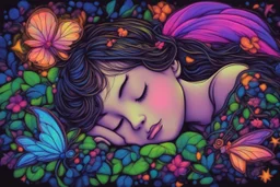 black light art neon colors cute sleeping fairy