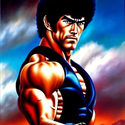 portrait of 'Kenshiro-Fist of the North Star',painting by Earl Norem, simon Bisley, evan lee, 86-86, oil on canvas, cinematic composition, extreme detail,fit full head inside picture,8k