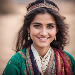 Pakistani Pushto young-woman smiling & has beautiful lenses with traditional dress