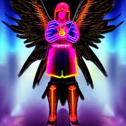 Archangel gabriel, in fightinh armor, neon lights at night, high contrast, 3d