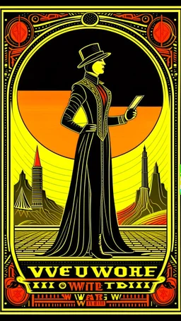 tarot card The WestWorld film noir art deco theme of a Mars