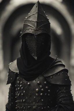 hooded man wearing studded leather armor