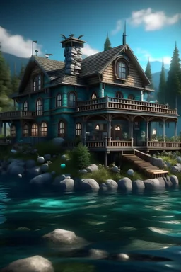 Domek fantasy nad jeziorem