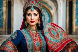 very beautiful lady in azerbaijani costum standing