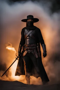 an extremely stacked 18-year-old Rylee Santiago as the masked vigilante Zorro - gradated Background, professional quality studio 8x10 UHD Digital photograph by Scott Kendall - multicolored spotlight, Photorealistic, realistic stock photo, Professional quality Photograph. colored Fog - Multicolored lightning, 3D heart