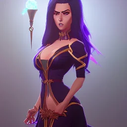 a gorgeous busty female fantasy mage casting spells in a sensual dress