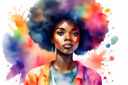 uma jovem afro com estilo de aquarela com cores fortes