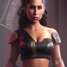 Abella Danger, female Sith Lord, darth, skimpy clothes, belly button, black outfit, evil stare, realistic, intricate detailed, well drawn, hand-painted, cell-shaded