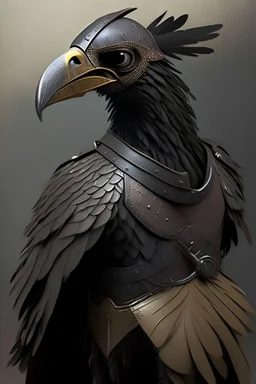 A human-like bird that is 5 ft tall and wears leather armor. It has a huge beak but no wings.