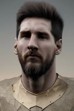 Realistic image, lionel Messi sculpture made in marble with gold veins, gold laurel leaves crown, gold ornaments, Renaissance style, sun rays background, waist up portrait, epic, celestial, cinematic lighting, God lights, 4k resolution, smooth details, soft lighting, unreal engine 5, art station, substance 3d.