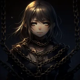 dark anime sadgirl with a chains