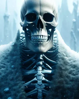 A portrait of a frozen skeleton by pascal blanche rutkowski repin artstation hyperrealism painting concept art of detailed character design matte painting, 4 k resolution blade runner, digital Art, perfect composition, beautiful detailed intricate insanely detailed octane render trending on artstation, 8 k artistic photography, photorealistic concept art, soft natural volumetric