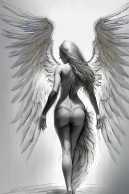 full body woman angel from back wings coming from back of her shoulders ultra realistic sketch