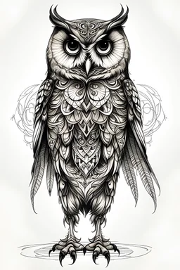 tattoo drawing of an standing owl front view